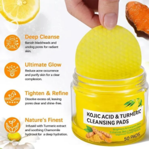 Tampons nettoyants pour le visage à l'acide kojique et au curcuma,
