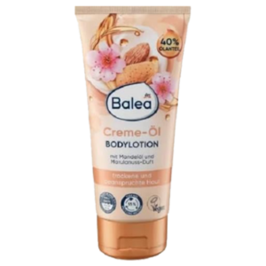 Lotion corporelle crème-huile BALEA à l'huile d'amande et au parfum de noix de marula.