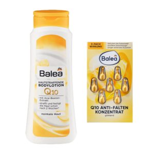 Duo lotion corporelle raffermissante BALEA Q10 et le concentré anti-rides Q10.